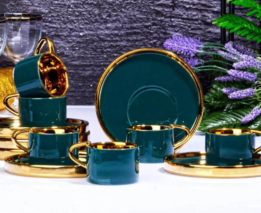 Kosova İst-85 Porselen 90cc 6'lı Büyük Tabak Fincan Takımı 4 Renk