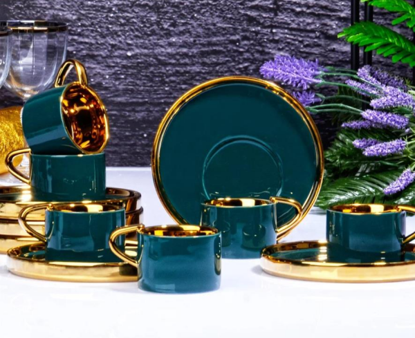 Kosova İst-85 Porselen 90cc 6'lı Büyük Tabak Fincan Takımı 4 Renk