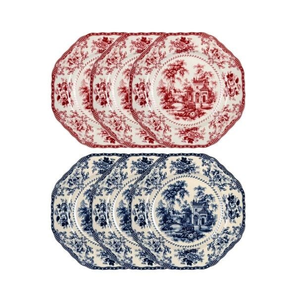 Lucky Art Florantine 27cm 6Li Tabak Seti Kırmızı—Mavi
