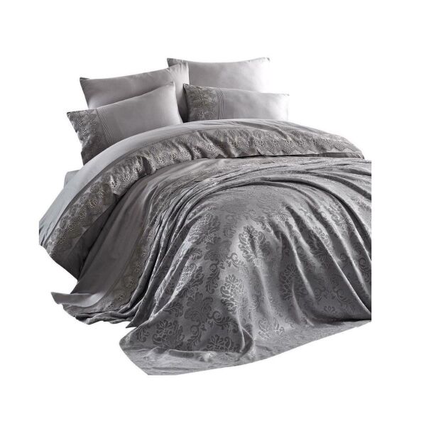 Nazik Home Valeria Dantelli Nevresim Takımı Ve Pike 7 Parça Seti Gri CK