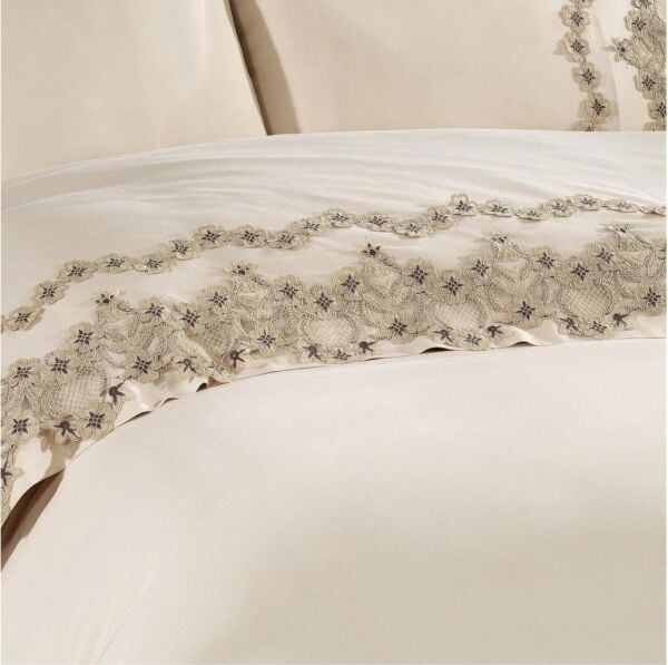 Nazik Home Elegance Dantelli Nevresim Takımı Bej Çift Kişilik