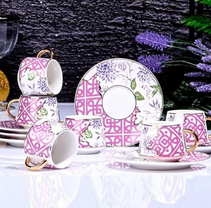 Kosova İst-86 Porselen 110 cc 6'lı Fincan Takımı Çift Renk Pembe