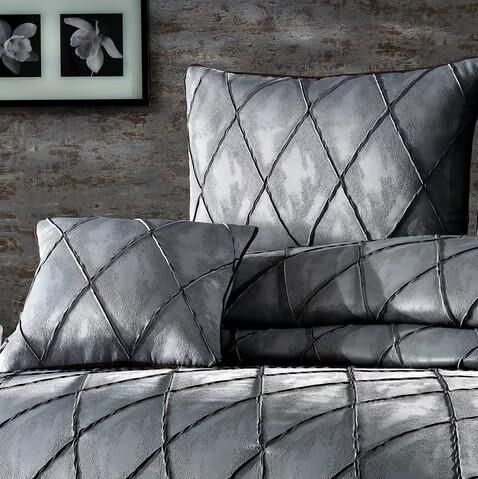 Nazik Home Deri Süet Görünümlü Jakarlı Parma Yatak Örtüsü Gri Çift Kişilik