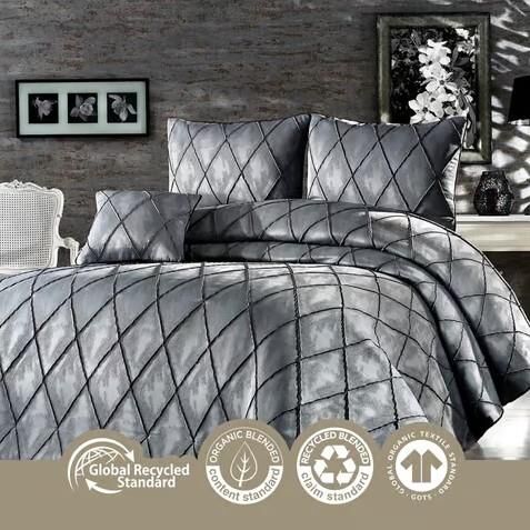 Nazik Home Deri Süet Görünümlü Jakarlı Parma Yatak Örtüsü Gri Çift Kişilik