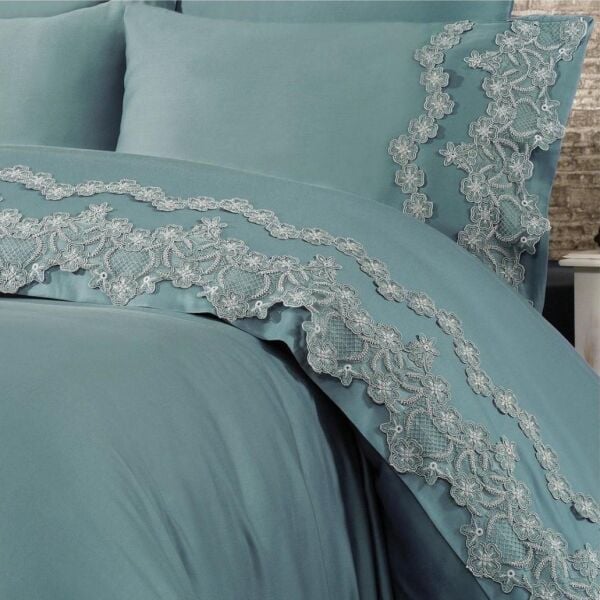 Nazik Home Elegance Dantelli Nevresim Takımı Mavi Çift Kişilik