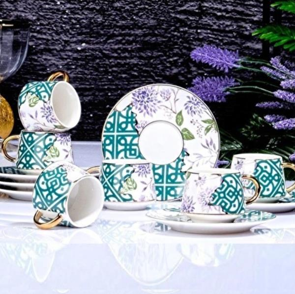 Kosova İst-86 Porselen 110 cc 6'lı Fincan Takımı Çift Renk Yeşil