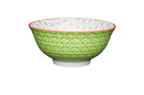Mikasa Glazed Sırlı Seramik Kase Geometrik Açık Yeşil Desenli