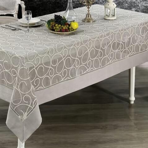 Nazik Home Glory Özel İşlemeli Keten Masa Örtüsü Gri 160X260