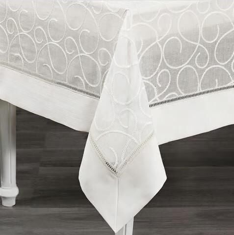 Nazik Home Glory Özel İşlemeli Keten Masa Örtüsü Krem 160X260
