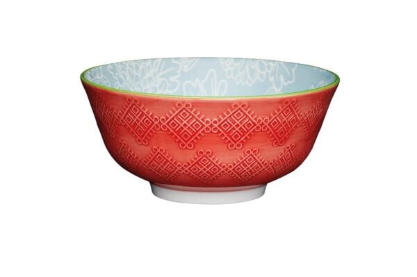 Mikasa Glazed Sırlı Seramik Gri Çiçek Desenli Kırmızı Kase