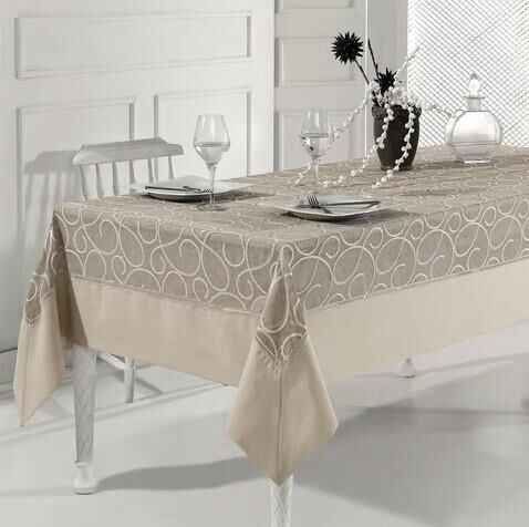 Nazik Home Glory Özel İşlemeli Keten Masa Örtüsü Bej 160X260