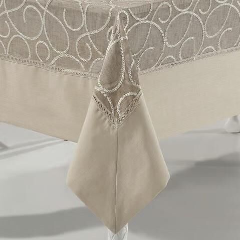 Nazik Home Glory Özel İşlemeli Keten Masa Örtüsü Bej 160X260
