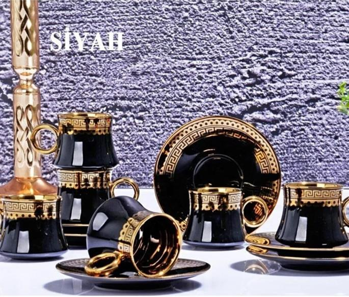 Kosova İst-95 Porselen 90cc 6'lı Yaldızlı Fincan Takımı 4 Renk