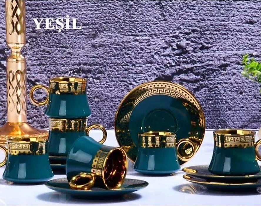 Kosova İst-95 Porselen 90cc 6'lı Yaldızlı Fincan Takımı 4 Renk