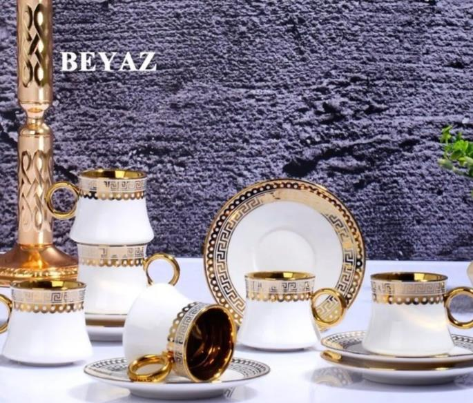 Kosova İst-95 Porselen 90cc 6'lı Yaldızlı Fincan Takımı 4 Renk