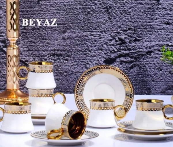 Kosova İst-95 Porselen 90cc 6'lı Yaldızlı Fincan Takımı 4 Renk