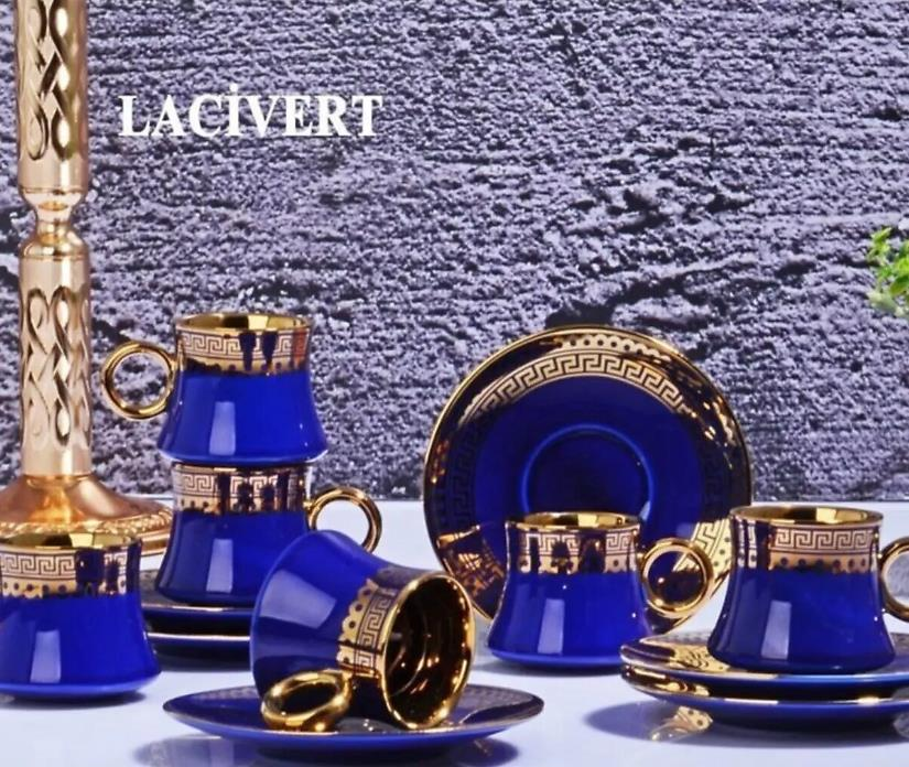 Kosova İst-95 Porselen 90cc 6'lı Yaldızlı Fincan Takımı 4 Renk