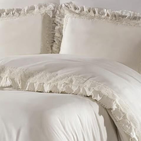 Nazik Home Helen Organik Dantelli Pamuk Saten 6 Parça Çift Kişilik Nevresim Takımı Bej Krem Çift Kişilik