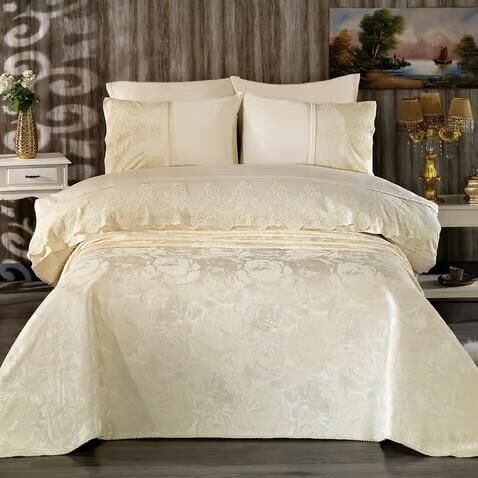 Nazik Home Arin Dantelli Nevresim Takımı Ve Pike 7 Parça Seti Krem Çift Kişilik