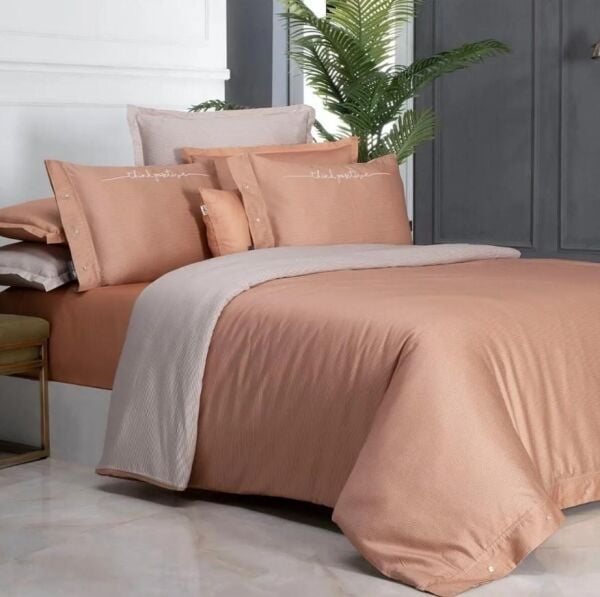 Sarev Adam Saten Nevresim Takımı Çift Kişilik 4 Yastık-Somon