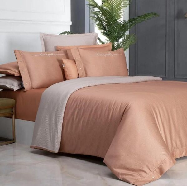 Sarev Adam Saten Nevresim Takımı Çift Kişilik 4 Yastık-Somon