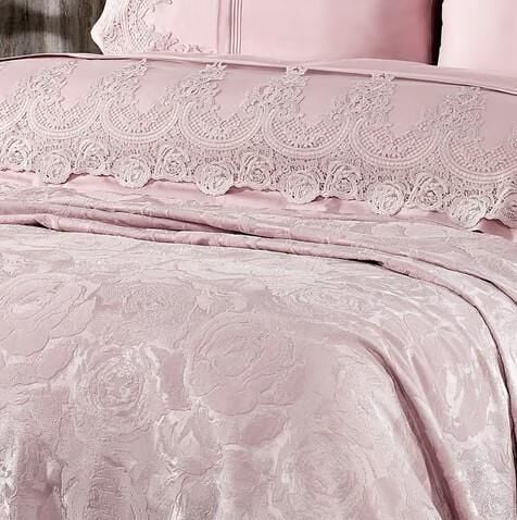 Nazik Home Arin Dantelli Nevresim Takımı Ve Pike 7 Parça Seti Pudra Çift Kişilik