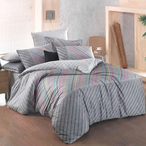 Sarev Tina Fancy Poplin Nevresim Takımı Çift Kişilik Gri