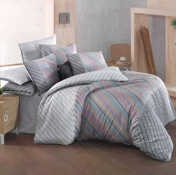 Sarev Tina Fancy Poplin Nevresim Takımı Çift Kişilik Gri