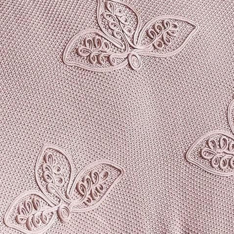 Nazik Home Alegra El Yapımı Triko Nakışlı Battaniye Pudra Çift Kişilik