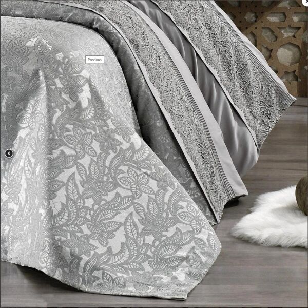 Nazik Home Blenda Dantelli Nevresim Takımı ve Pike 7 Parça Seti Gri Çift Kişilik