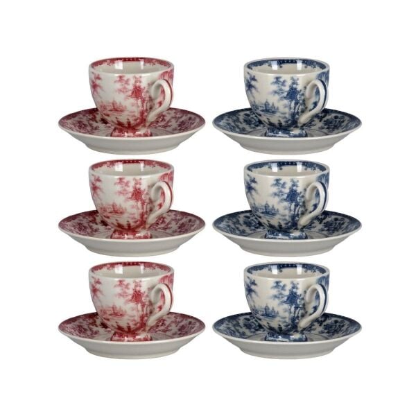 Lucky Art Florantine 6Li Ayakli Kahve Fincani Seti KırmızıMavi 100 cc