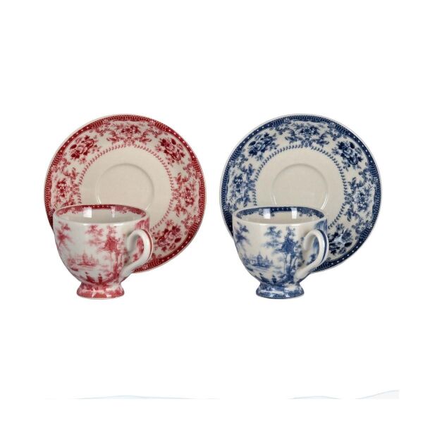 Lucky Art Florantine 6Li Ayakli Kahve Fincani Seti KırmızıMavi 100 cc