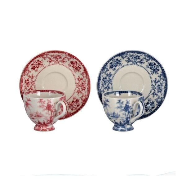 Lucky Art Florantine 6Li Ayakli Kahve Fincani Seti KırmızıMavi 100 cc