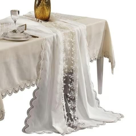 Nazik Home Clara Dantelli Masa Örtüsü 160x260 cm-Krem