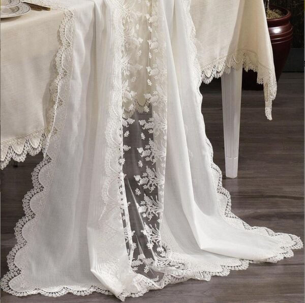 Nazik Home Clara Dantelli Masa Örtüsü 160x260 cm-Krem