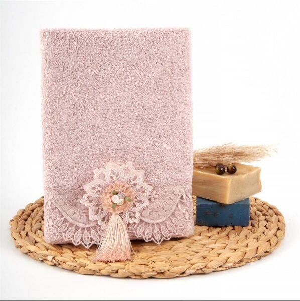 Nazik Home Clara Dantelli Ve Süslü Havlu Pudra 50X90