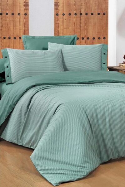 Sarev Fancy Stripe Nevresim Takımı King Size - Koyu Yeşil