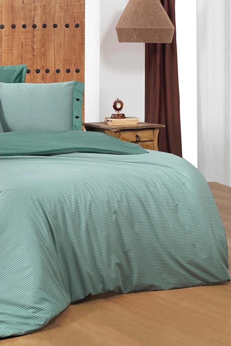 Sarev Fancy Stripe Nevresim Takımı King Size - Koyu Yeşil