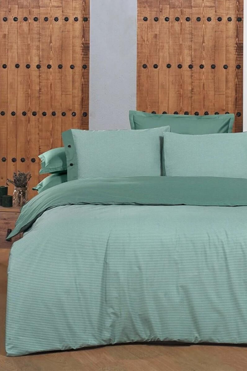 Sarev Fancy Stripe Nevresim Takımı King Size - Koyu Yeşil