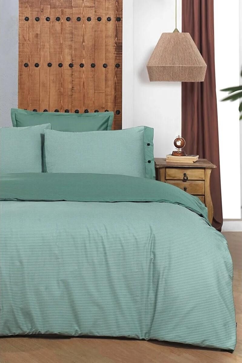 Sarev Fancy Stripe Nevresim Takımı King Size - Koyu Yeşil