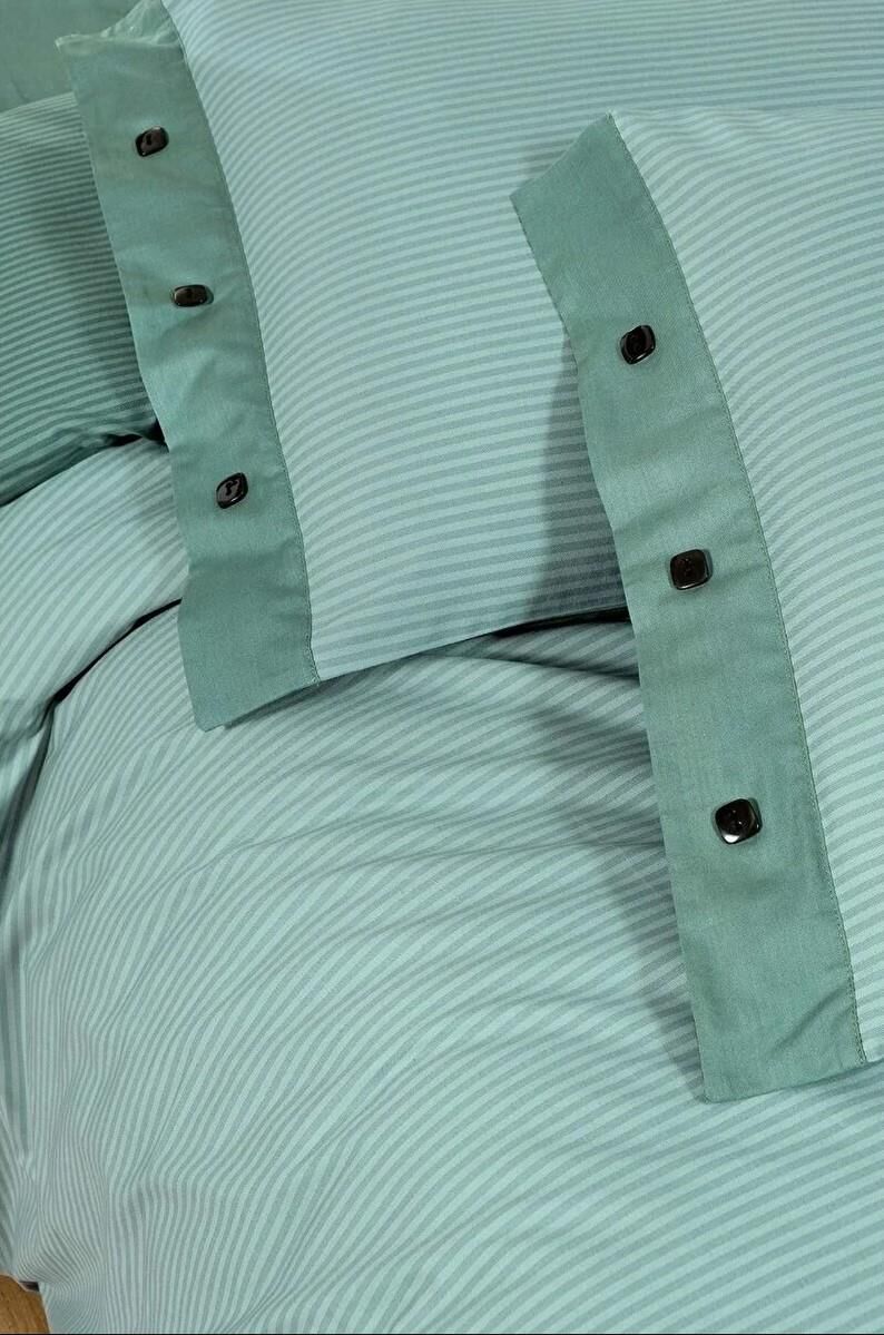 Sarev Fancy Stripe Nevresim Takımı King Size - Koyu Yeşil