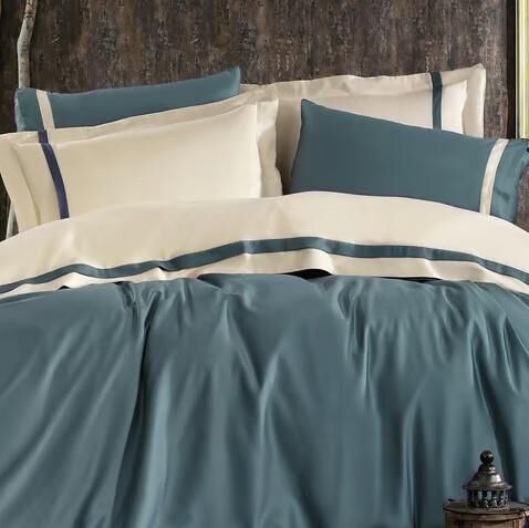 Nazik Home Elite Organik Pamuk Saten 6 Parça Nevresim Takımı Mavi Çift Kişilik