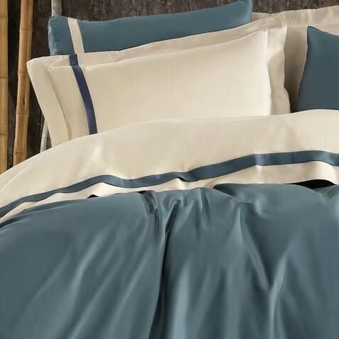 Nazik Home Elite Organik Pamuk Saten 6 Parça Nevresim Takımı Mavi Çift Kişilik