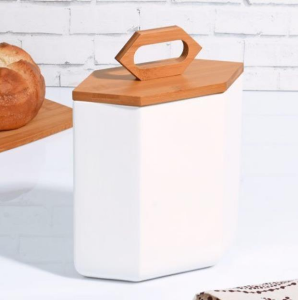 Kosova Pr-By364 Bambulu Porselen Büyük Saklama Kabı Köşeli