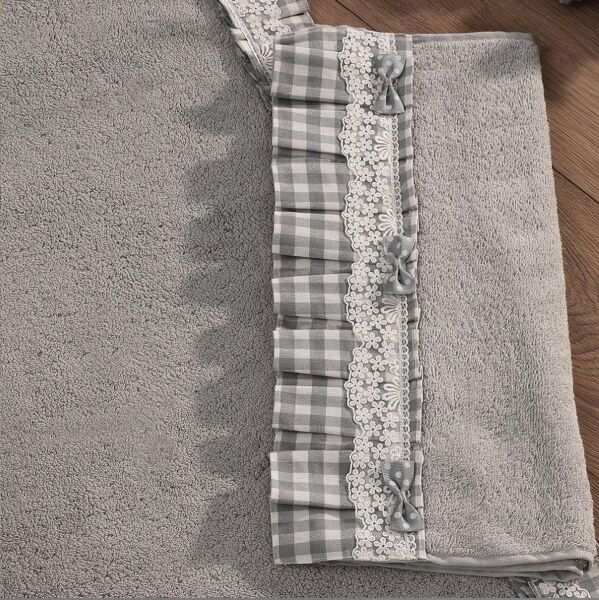 Nazik Home Lucca Pötikareli İkili Banyo Paspas Seti + Havlu Hediyeli Gri