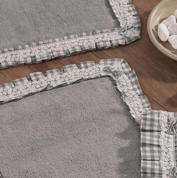 Nazik Home Lucca Pötikareli İkili Banyo Paspas Seti + Havlu Hediyeli Gri