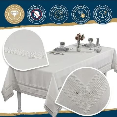 Nazik Home Elis Leke Tutmaz Özel Üretim Masa Örtüsü Krem 160X260
