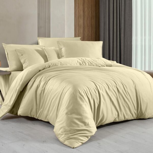 Sarev Monochrome  Saten Tekli Nevresim Takımı Lemon Cream