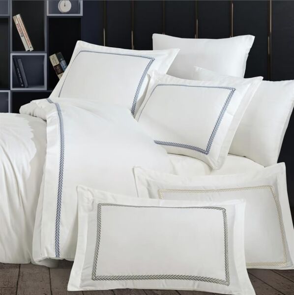 Nazik Home Olimpos Nakışlı Pamuk Saten 6 Parça Nevresim Takımı İndigo Çift Kişilik