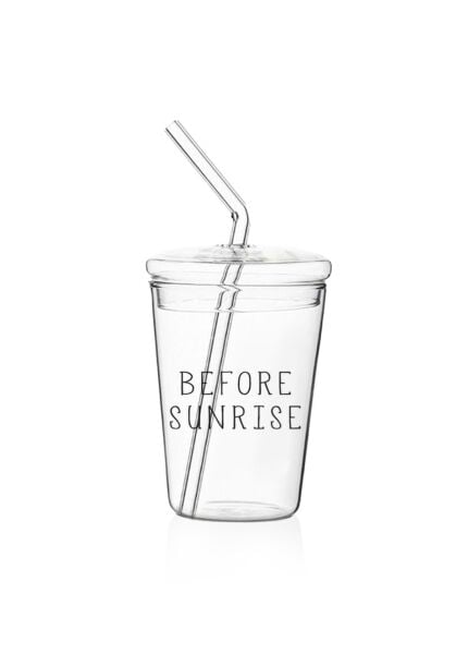 The Mia Borosilikat Kapaklı ve Pipetli Cam Bardak 300 ml